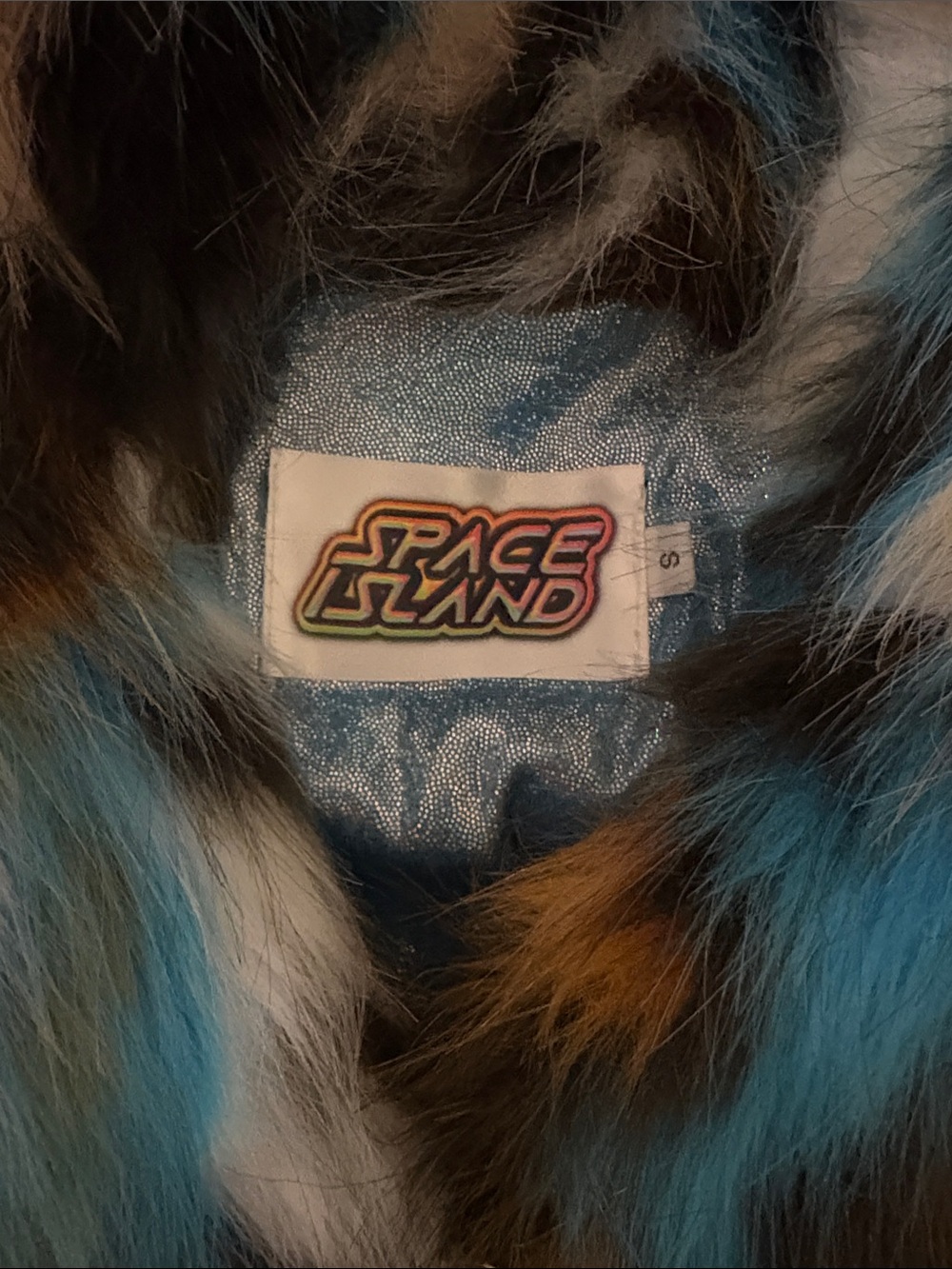 Space Island Multicolor Faux Fur Cropped Zip Jacket SZ S EUC - Picture 4 of 4
